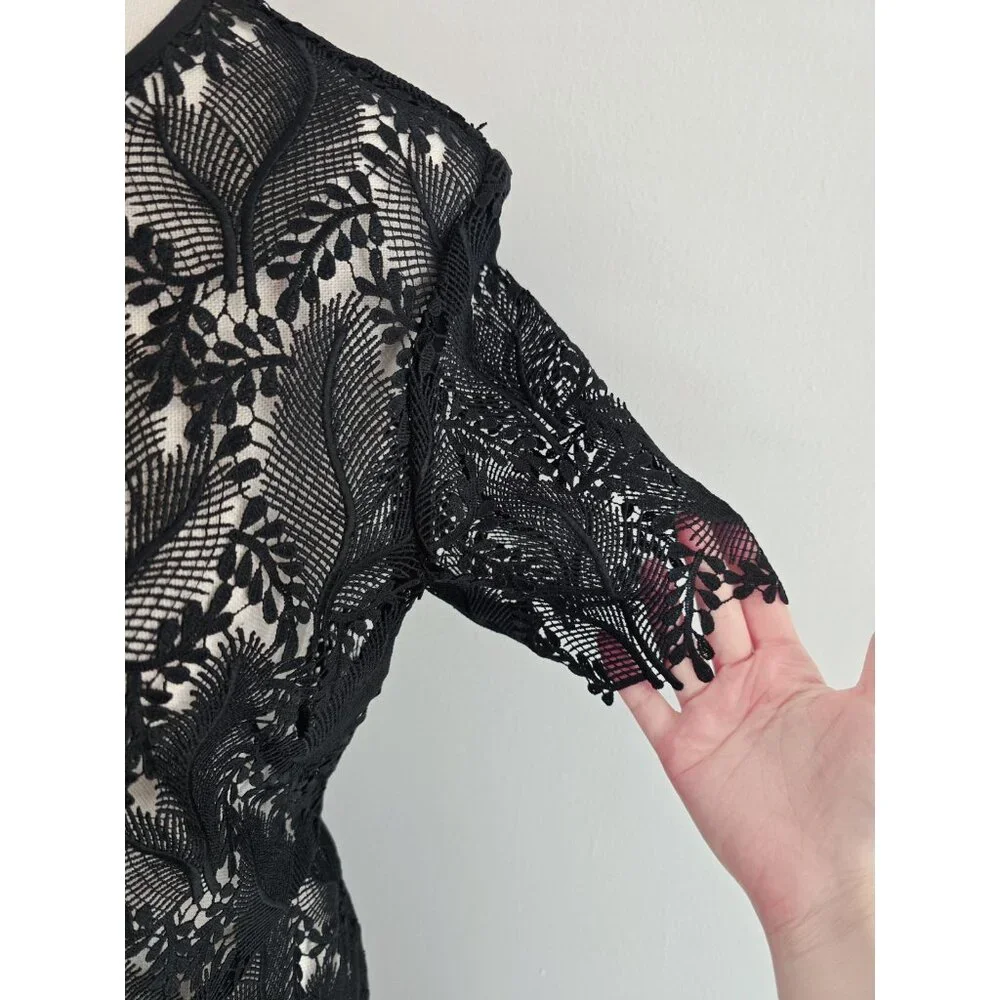 Diane Von Furstenberg Lace Embroidery Overlay Sheer Sheath Dress 8 M Black - Picture 9 of 11